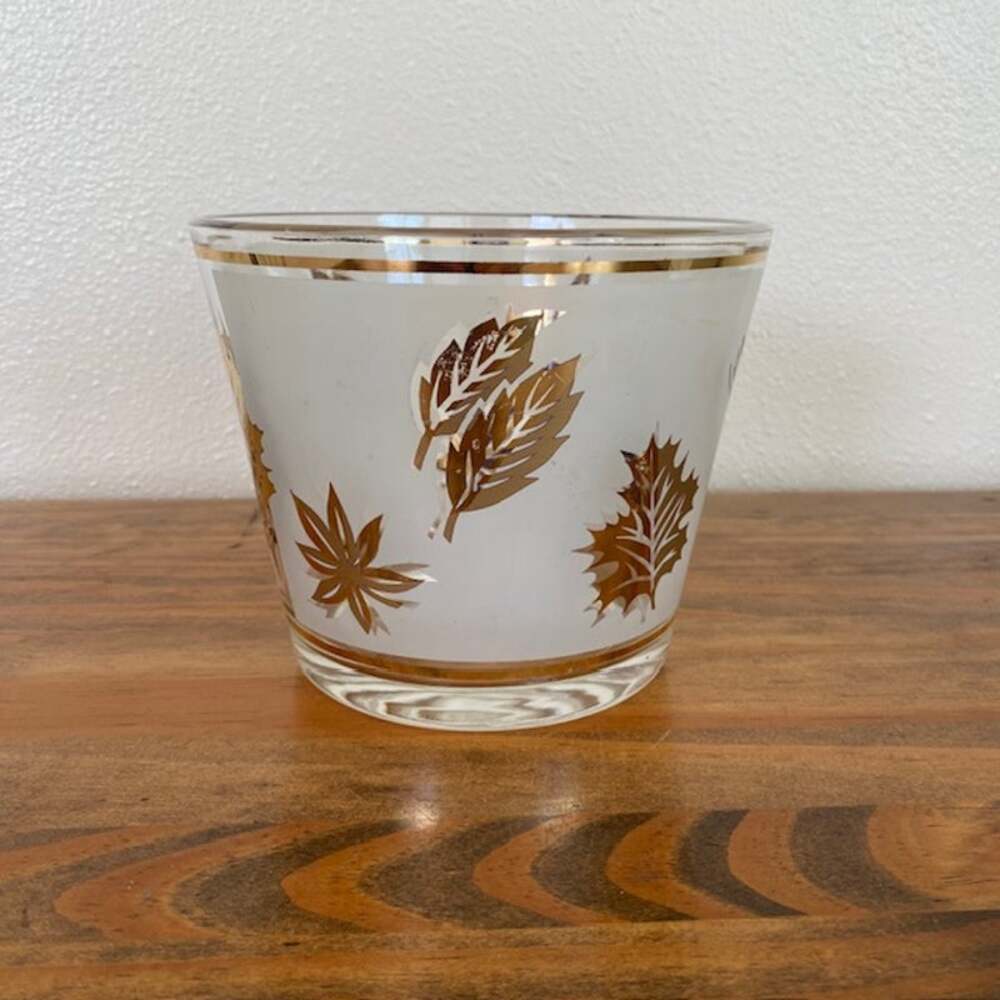 Vintage Libbey MCM Round Gold Leaf Ice Bucket